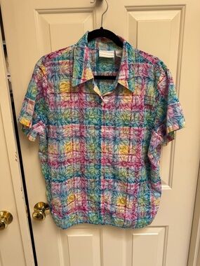 Alfred Dunner Multicolor Plaid Daisy Button Down Shirt